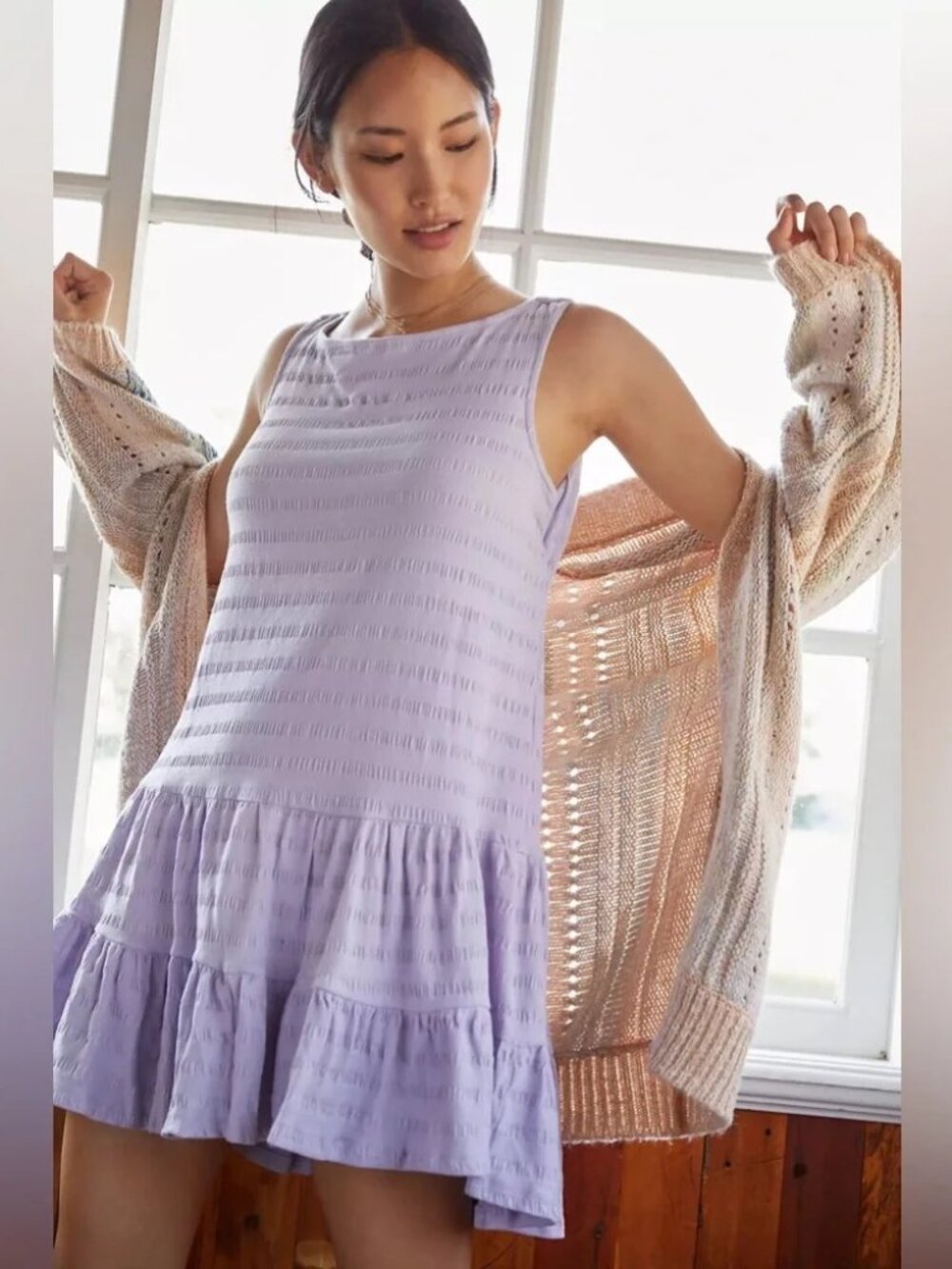 Anthropologie Flounced Open-Back Light Purple Mini Dress, Size L